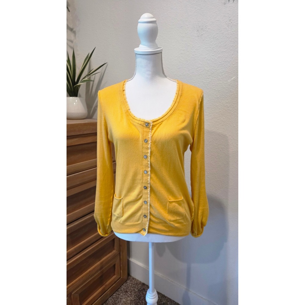 White Stuff Womens Button Front Cardigan Cotton Knit Yellow Size 12 Pockets Cute